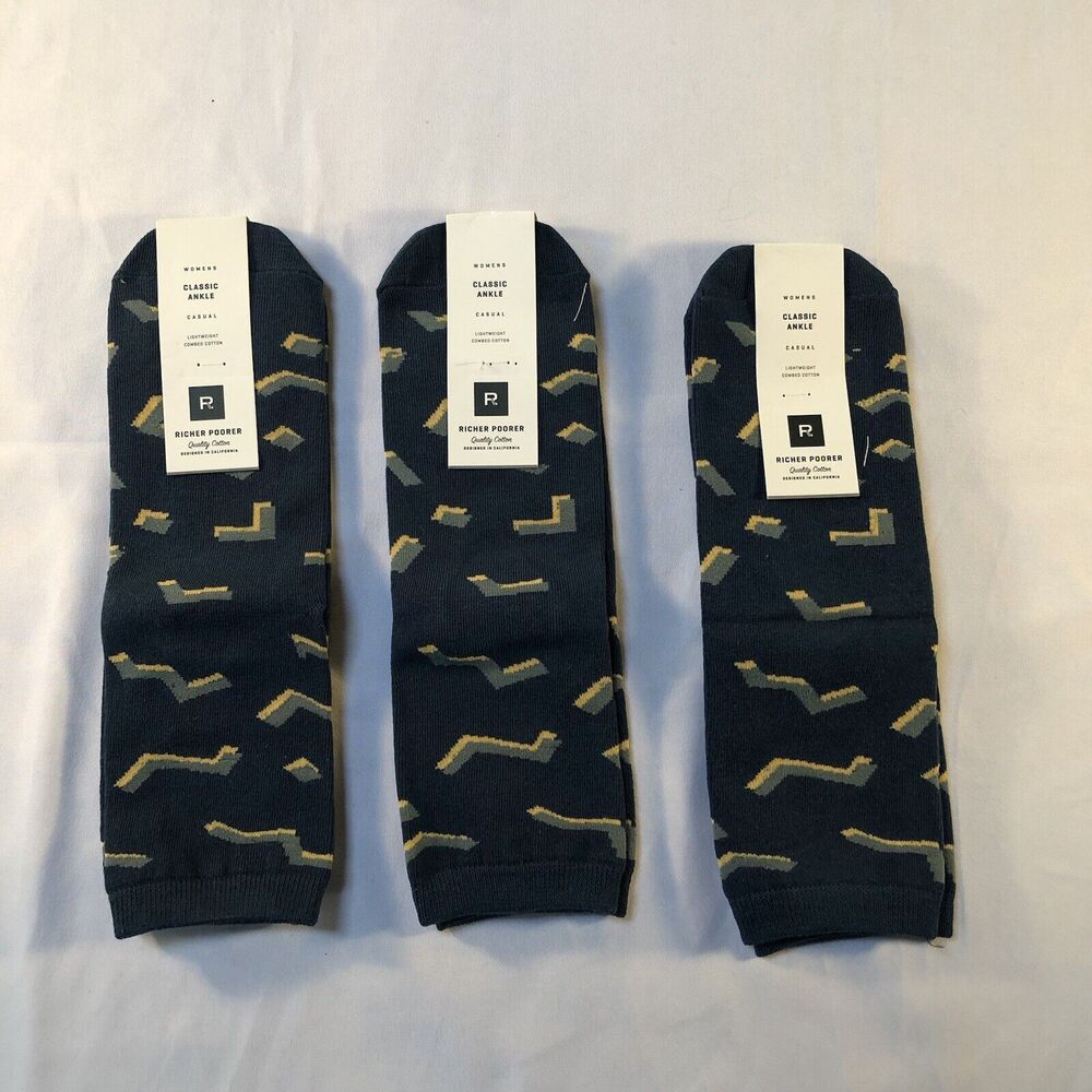 NEW RICHER POORER 3 PAIR Women’s Kassi Ankle Lightweight Socks Size 5-10 Teal